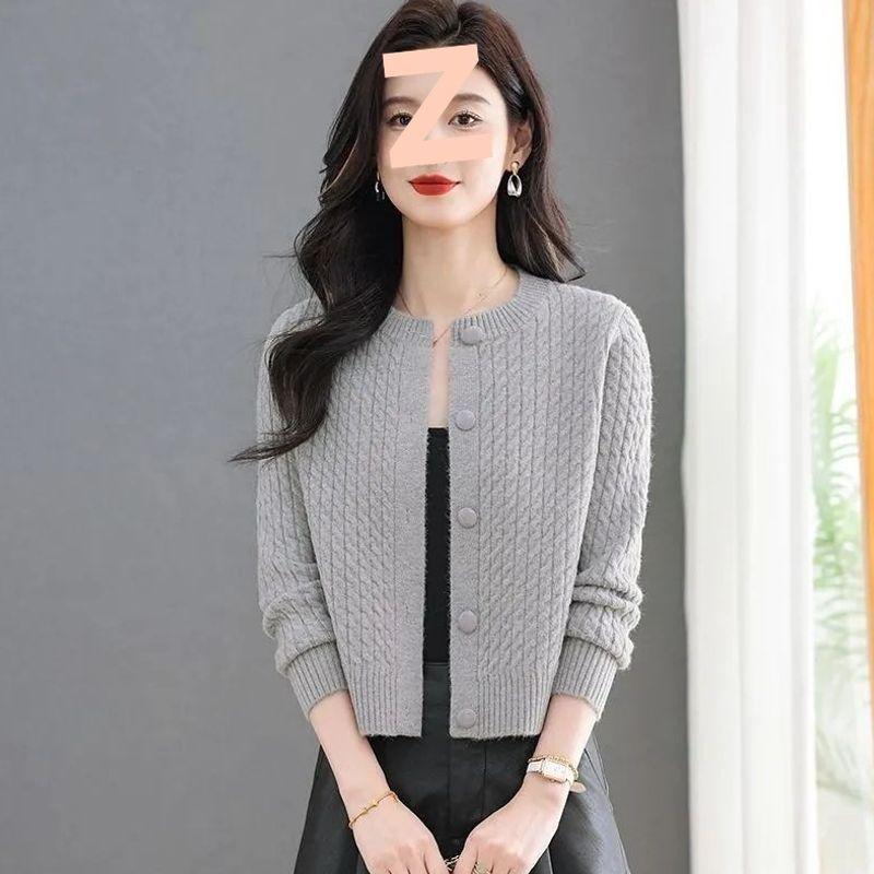 Damen Trendy Rundhals Langarm Strick Cardigan Pullover - Locker & Schlankmachend Petite Oberbekleidung