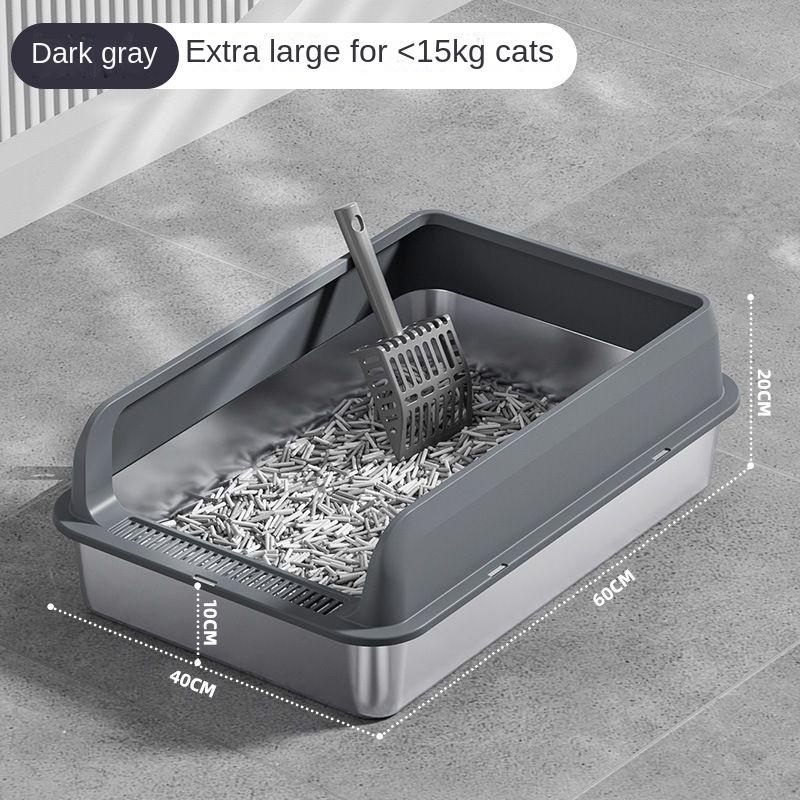 

Stainless Steel Cat Litter Box Anti-splash Cover Large The Cat Toilet Is Half Closed Sand Proof Sand Box Cat Bedpans Product темно-серого