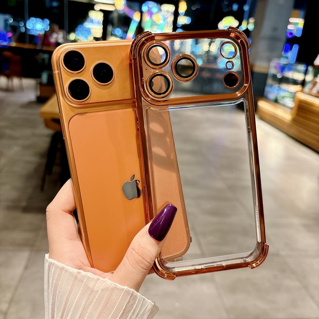 Electroplating Clear Phone Case For iPhone 17 Pro Max 17Pro Air 17 Lens Glass Film Air Bag Shockproof Transparent Cover Funda