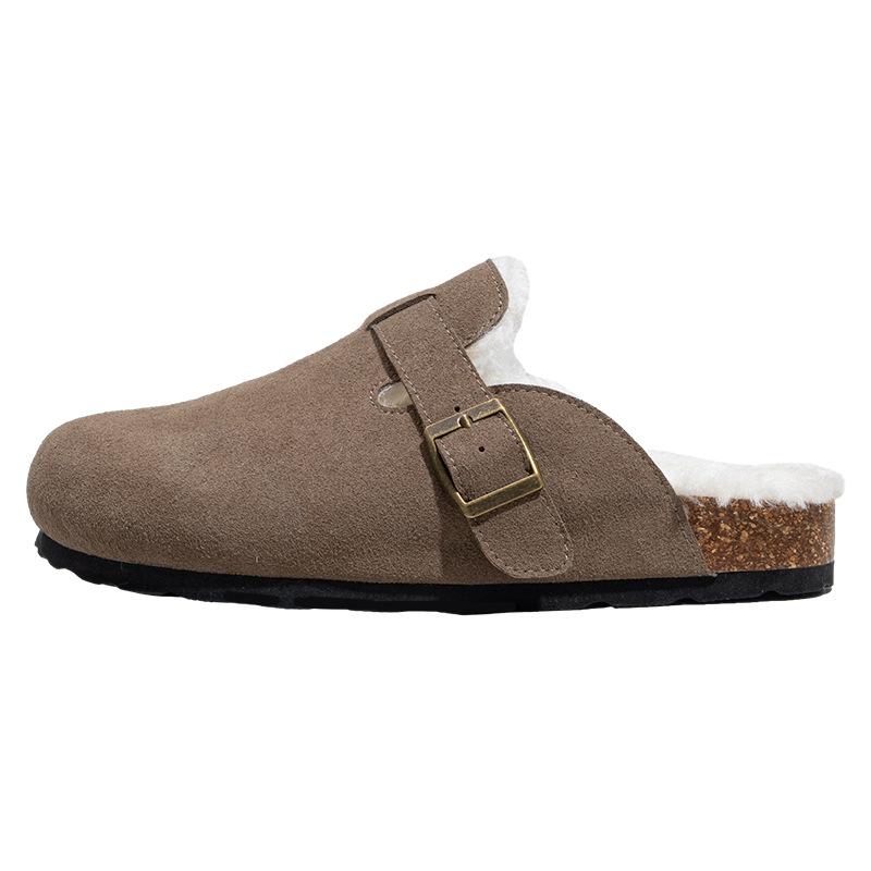 

Теплые меховые сабо для женщин и мужчин, зимние домашние мюли из пробки, пушистые тапочки, короткие плюшевые тапочки из картофеля, теплые домашние и уличные туфли Zuecos Mujer 43