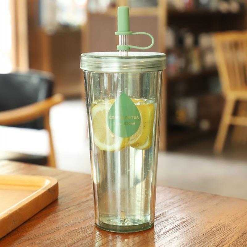 

1 шт. Многоразовая чашка-соломинка с крышкой, бутылки для питьевой воды, пластиковые, для спорта на открытом воздухе, кофейные кружки, герметичная посуда для напитков, 320 мл/420 мл 420ML зелёный