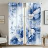 2 Panels Blue and White Floral Print Door Curtains - Polyester Fabric for Living Room, Kitchen, Office, Bedroom