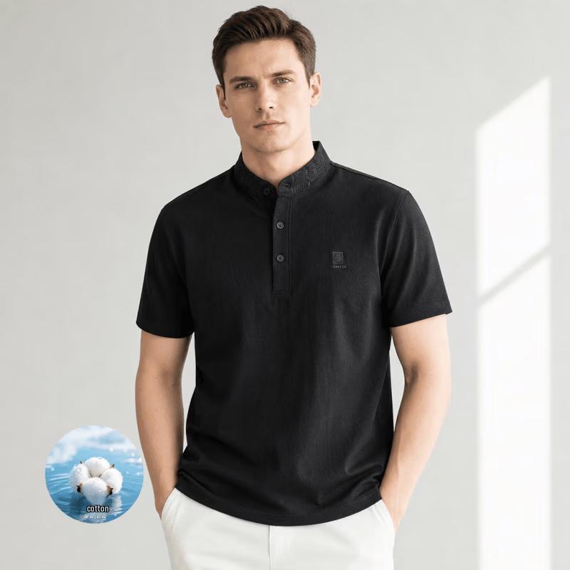 VEE KELLEN Men's Summer Stand Collar Short Sleeve Old Money Style Shirt