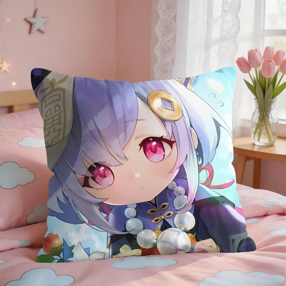 Qiqi Cute Genshin Impact Cushion Cover Square Short Plush Pillow Case Living Room Sofa Home Decor Funda X