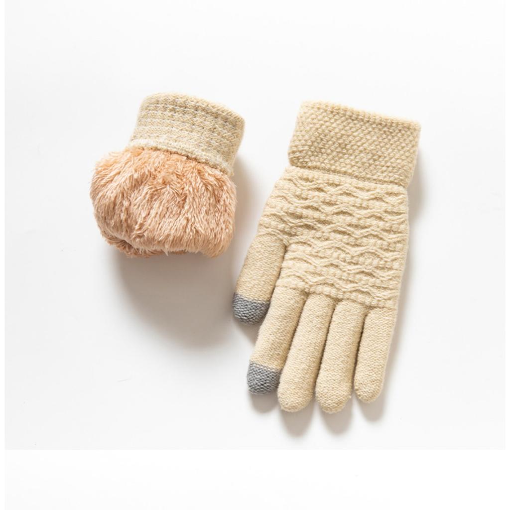 Gloves for Women In Winter, Thickened with Velvet, Korean Version, Cold Resistant, Cute, Cycling, Touch Screen, Warm, Knitted Yarn Gloves