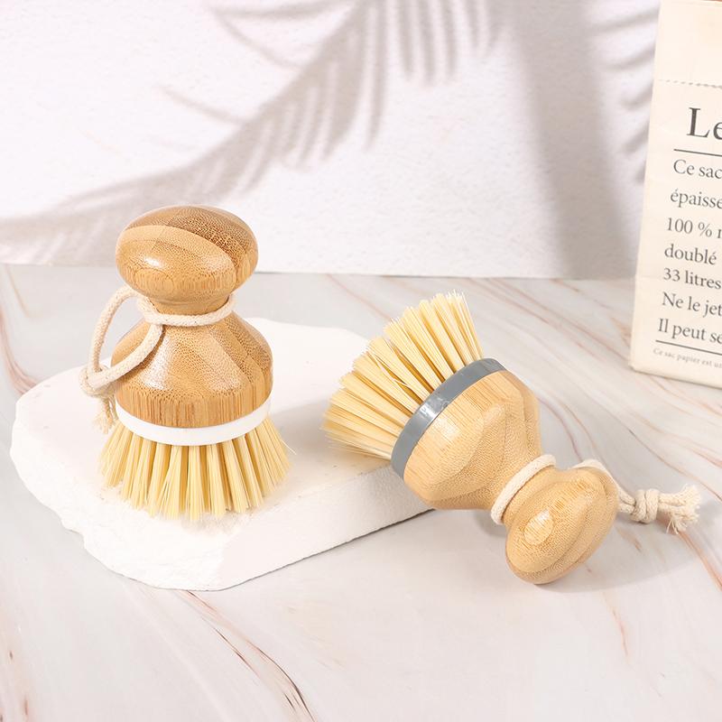 Wooden Bamboo Round Handle Cleaning Brush Easy Use Convenient For Washing Pot Dish Bowl Sink Stove Brush Kitchen Cleaning Tool