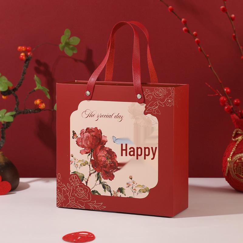 Chinese Style Wedding Engagement Candy/Towel Gift Box, Red Handheld Drawer Design 13.5x13.5x5.5 cm красный