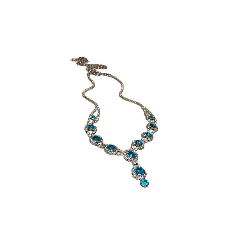 European and American diamond-set flower stud earrings bracelet necklace set fashion temperament collarbone chain versatile dress jewelry women