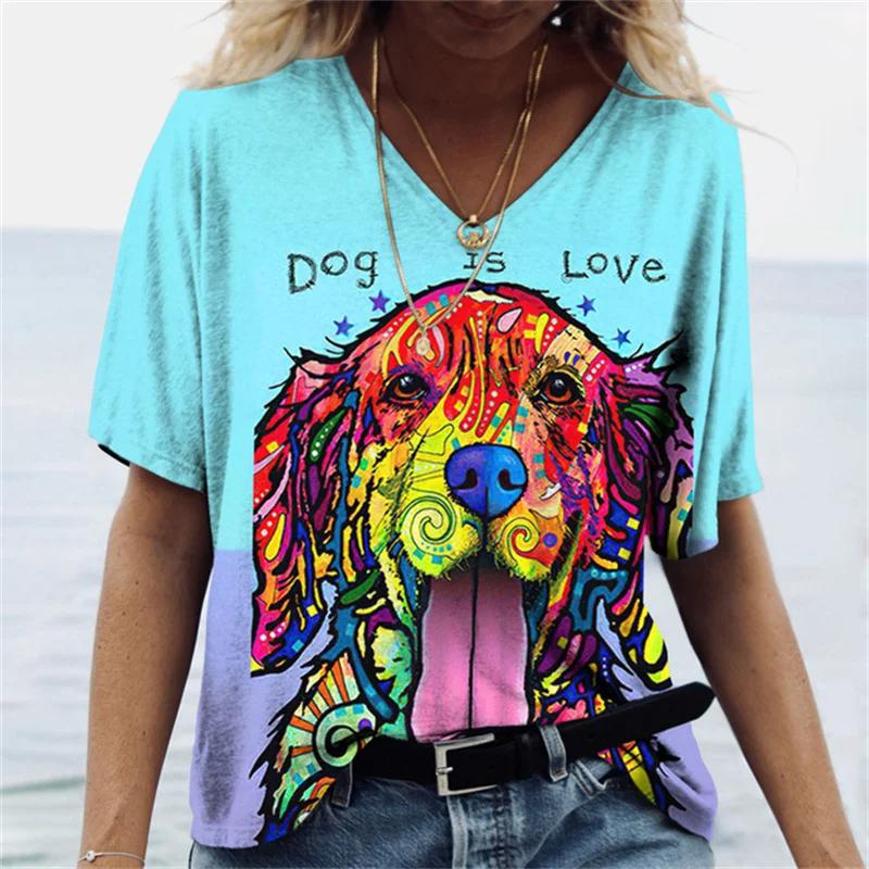 Summer Vintage V-neck Women's T-shirt Loose Jumper Skull 3D Printed Short-sleeved Shirt Harajuku Plus Size Women's T-shirt Top