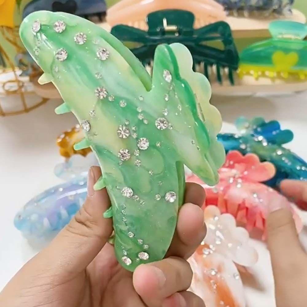 Fish Tail Design Acrylic Rhinestone Hair Claw Waterproof Gradient Hair Clip  Daily
