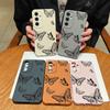Leather Texture Butterfly Printed Case For Samsung Galaxy S24 FE S25 S23 S22 Ultra A16 A55 A15 A54 A35 A25 A56 5G Soft TPU Cover