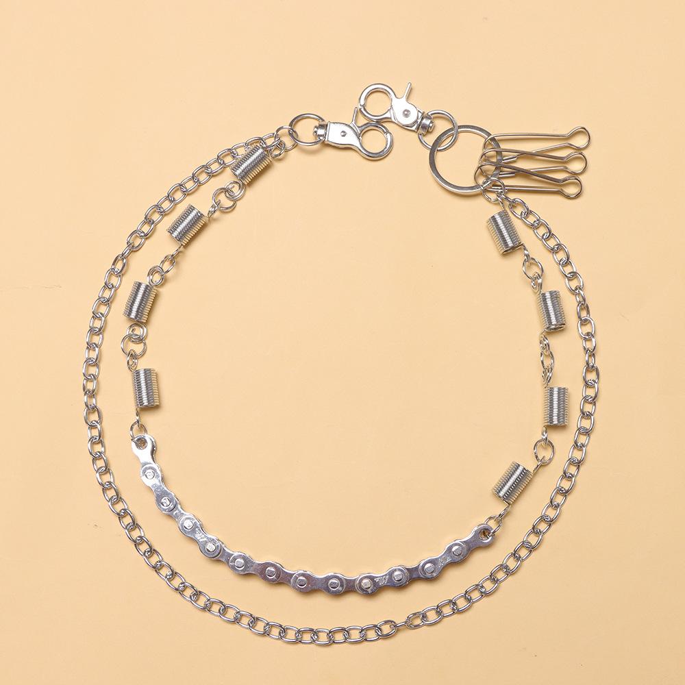 1/2 Layer Long Metal Belt Chain Rock Punk Hook Trousers Pant Waist Link Wallet Chain Belts Keychain Ring Clip Keyring