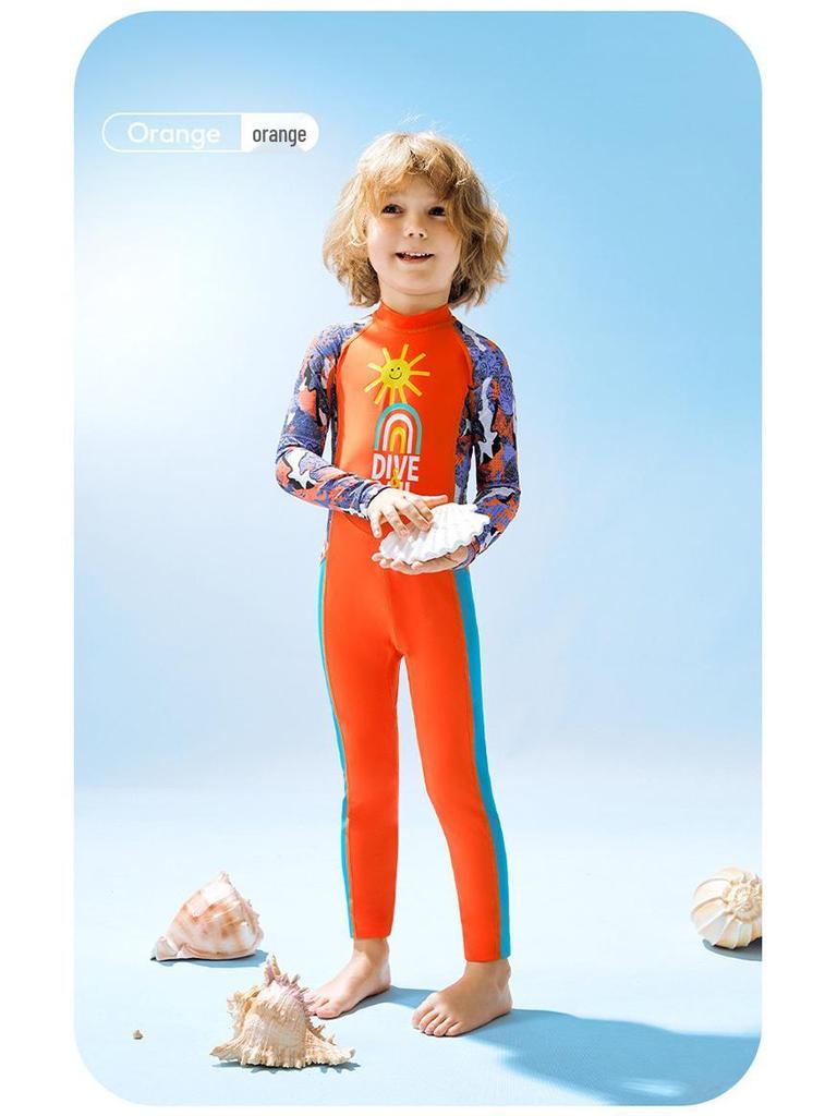 Boys' UPF50+ Long-Sleeve Quick-Dry Swimsuit for Training & Hot Springs