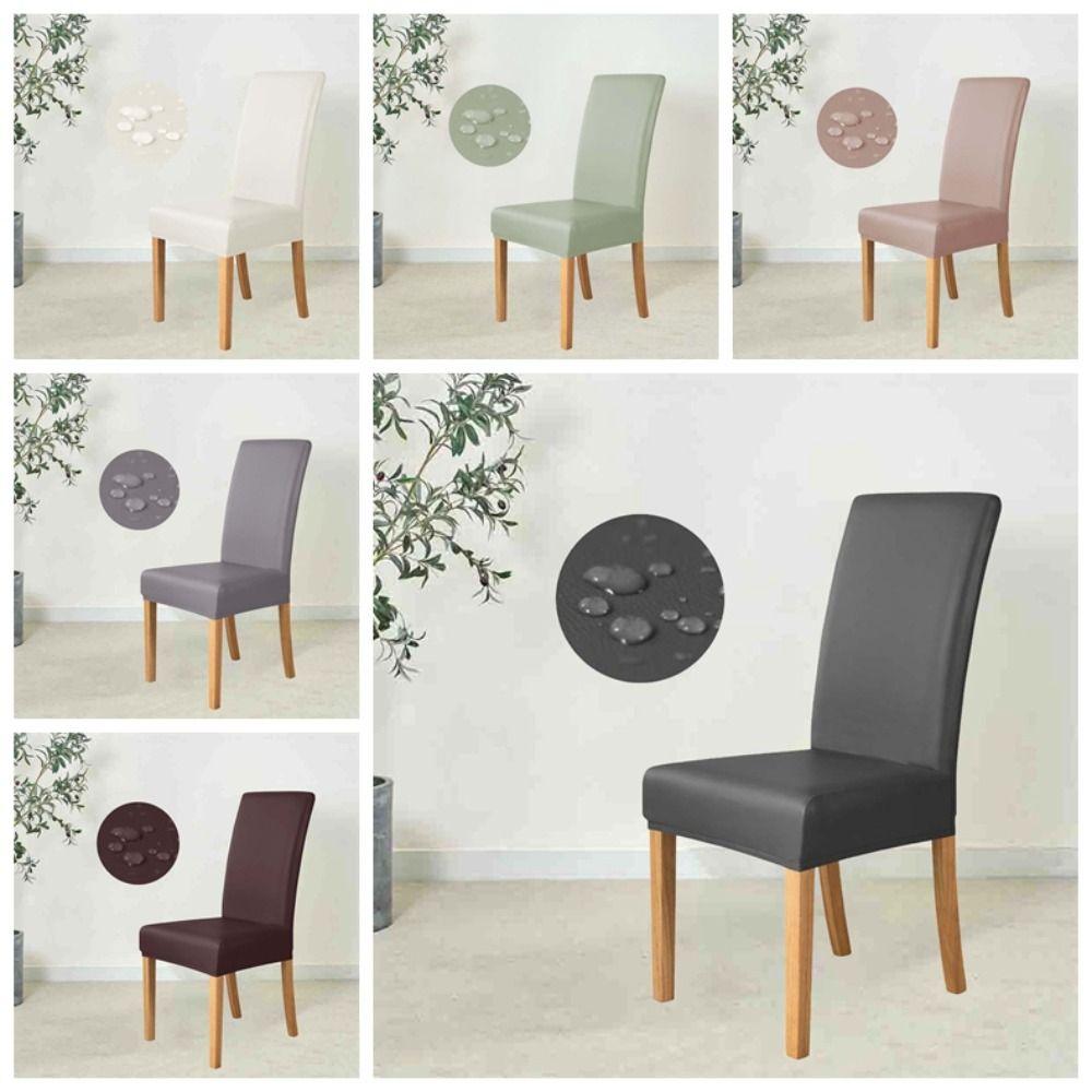 Simple Elastic PU Chair Cover Waterproof Anti-dirty Solid Color Seat Protection Oil Proof All-wrap Wear for Chairs Family Dinner
