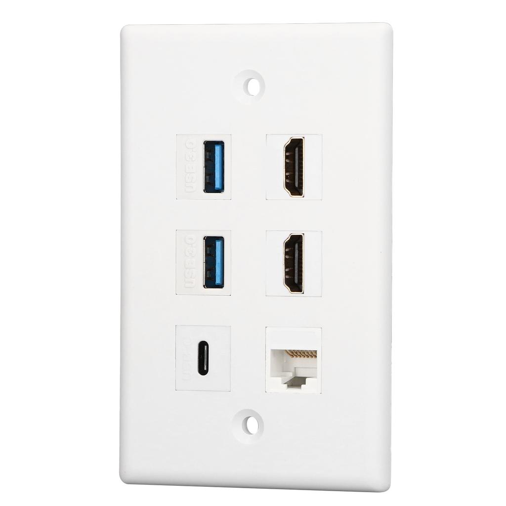 6 Port Wall Plate 2xHD Multimedia Interface 2xUSB3.0 1xType C 1xCat6 Ethernet Wall Plate for TV