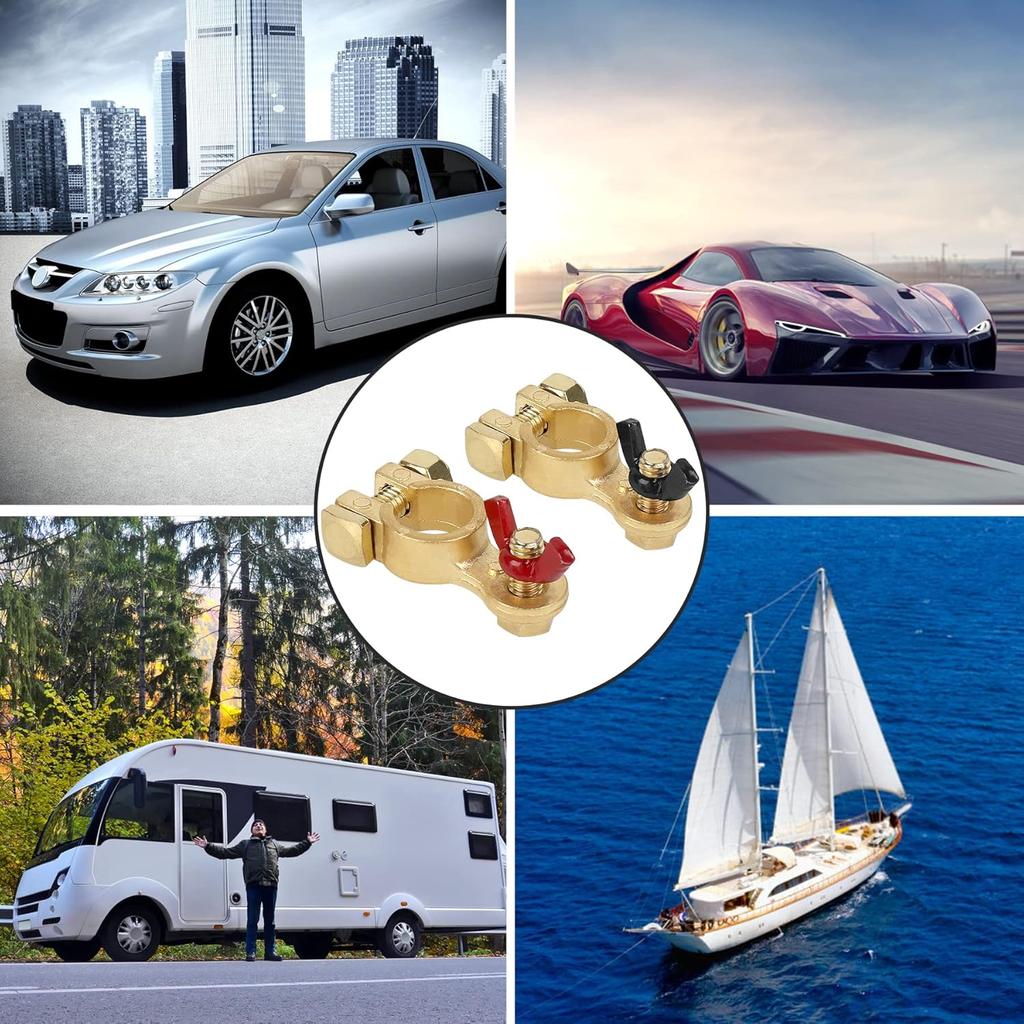 SINGARO Car Battery Terminal Connector, Pure Copper Cable End Top Post Clip Positive And Negative Pole, Applicable To Automobile, Truck, RV And Yacht