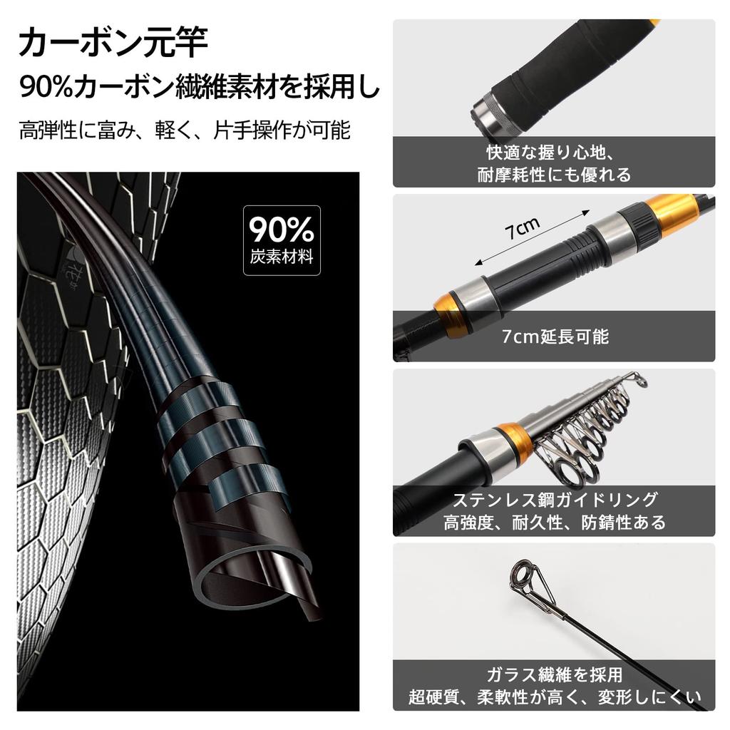 SANLIKE Fishing Rod Set, Includes Spinning Reel, Bait, Fishing Line, and Storage Bag, 3.0m Telescopic Carbon Fiber Fishing Rod, Portable Beginner's
