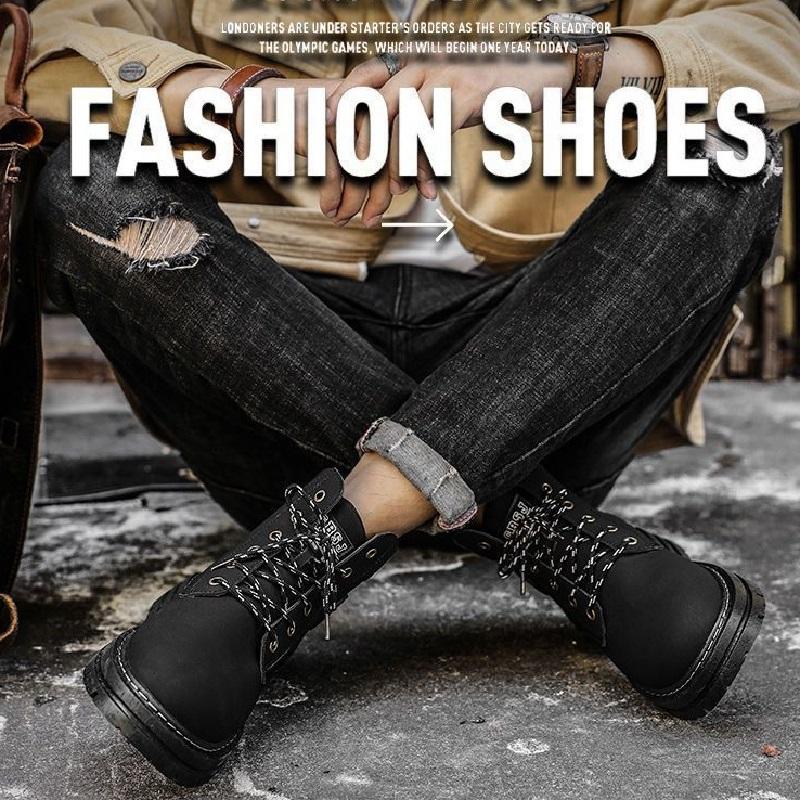 Martin Boots Men's Spring and Autumn High Top Workwear Boots British Style Short Boots Thick Soled Boots