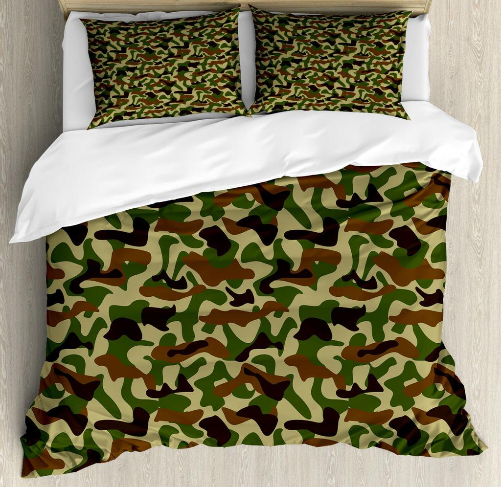 Camouflage Duvet Cover Set, Camouflage Concept Concealment Artifice Hide Force Uniform Pattern Fashion, 3 Piece Bedding Set