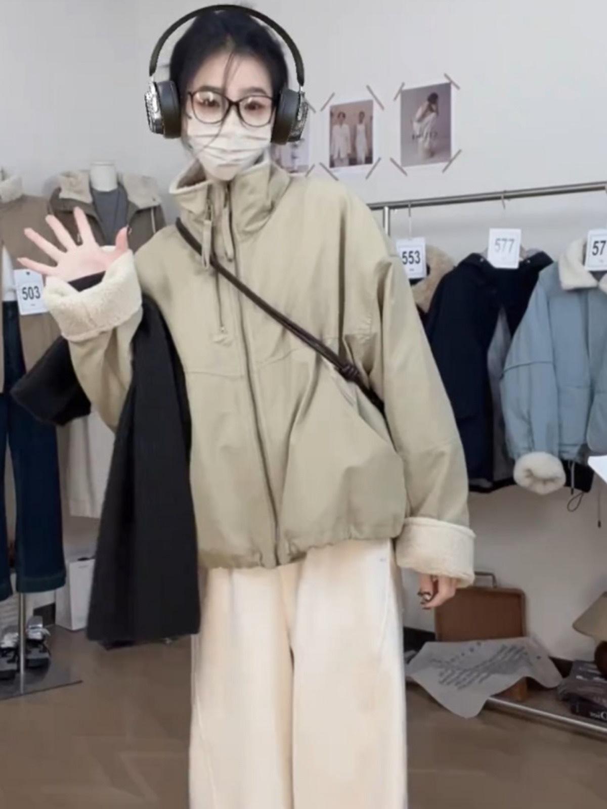 

Женская зимняя парка из плюша ретро-овечьей шерсти 2024 года - Хлопковая куртка в стиле рабочей одежды свободного кроя Extra Large