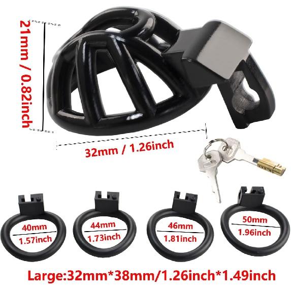 FREDORCH 2022 Super Small Penis Ring Sissy Chastity Cage,Locked in Male Chastity Device with 4 Base Ring (L-Large, Black)