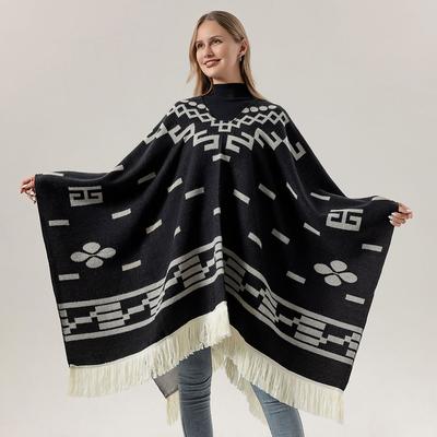 Pulover Retro Dama Toate Sezoanele Acrilic Moale Cașmir Poncho Lung Înfășurat Palton Mantie Călătorie Mantie Caldă