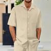 Men's Summer Hawaiian Solid Color Stripe Textured Breathable Loose Button Shirt