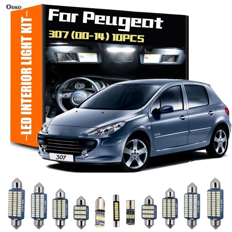 

For Peugeot 307 2000-2014 10Pcs LED Interior Reading Light Trunk Plate Bulb Kit Hatchback Saloon Signal Lamp Car Lights white 10PCS