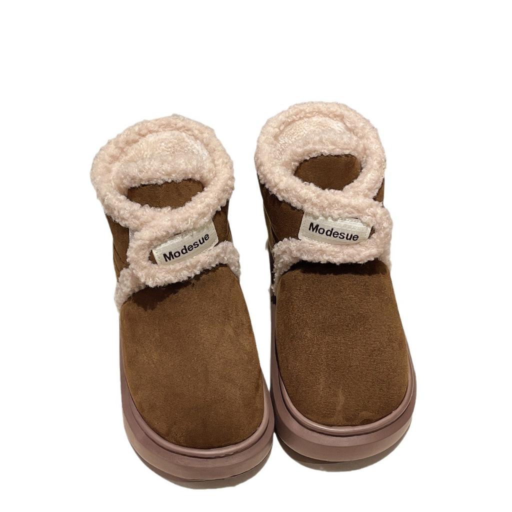 Pälsintegrerade plattformssnöskor dam vinter 2025 nya internetkändis staplade förtjockade bröd nordöstra stora bomullsskor