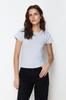 Women's Fashion Blouse Crew Neck Short Black Backless Tie Detailed Ribbed Flexible Knitted Blouse