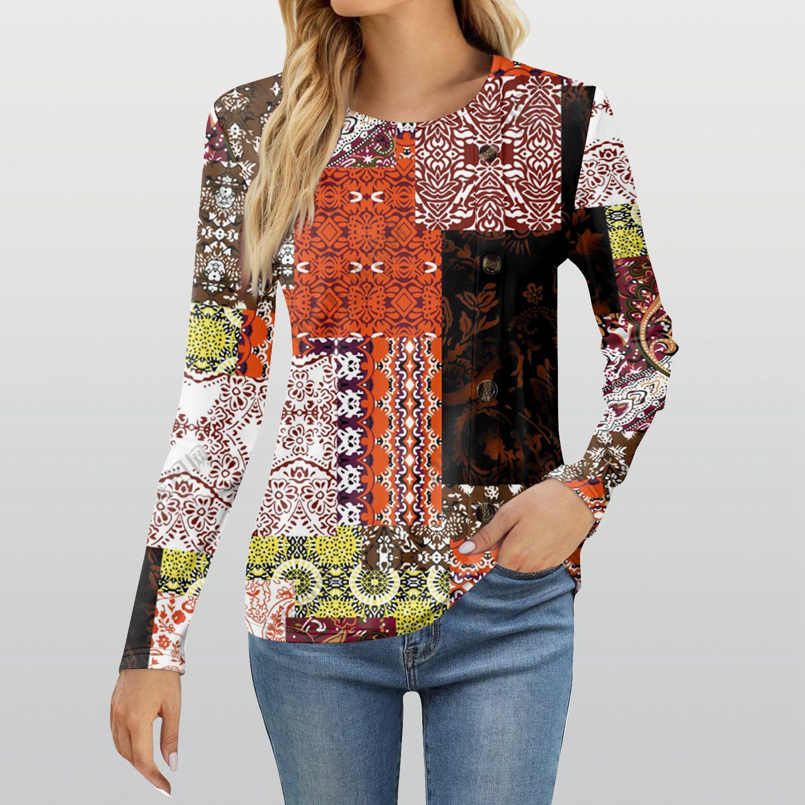 

Женская модная повседневная футболка с круглым вырезом и длинным рукавом с принтом, женская футболка L красный