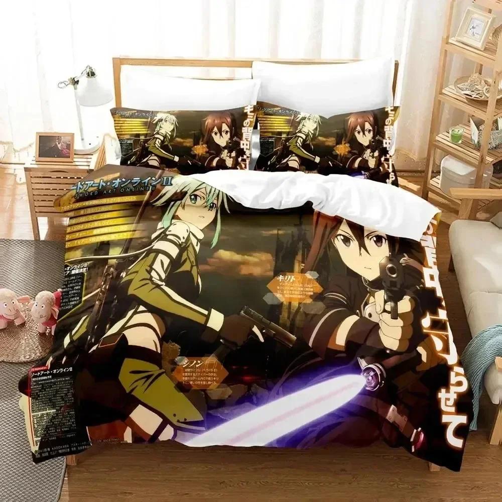 Anime Asada Shino Sword Art Online Printed Bed Set Duvet Cover Pillowcase Bedding Set Bed Linen Sheet Quilt Cover Full King Size
