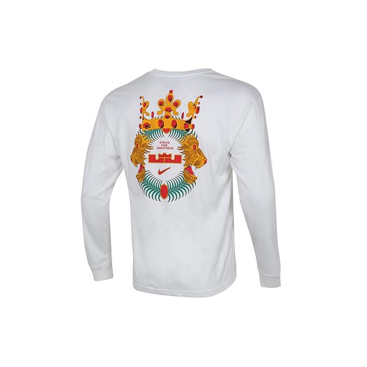 Men s Nike Lbj Nk Lion Ls Max90 Tee Alphabet Printing Sports Round Neck Long Sleeves White T-Shirt DM2465-100 XXL