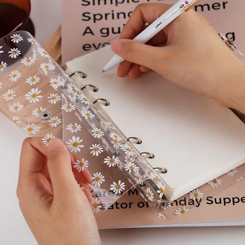 A7/A6 Cute Daisy Spiral Binder Notebook Agenda Cover with Storage Bag Kawaii Transparent School Diary Journal Planner Stationery