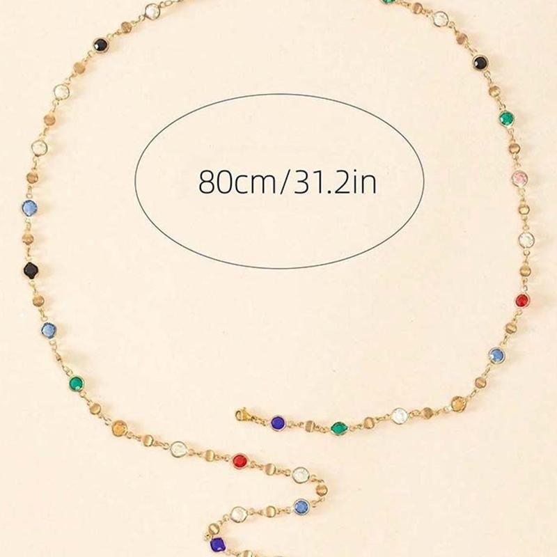 Colorful Imitation  Long Y-Shaped Necklace Metal Collarbone Chain Holiday Party Body Jewelry