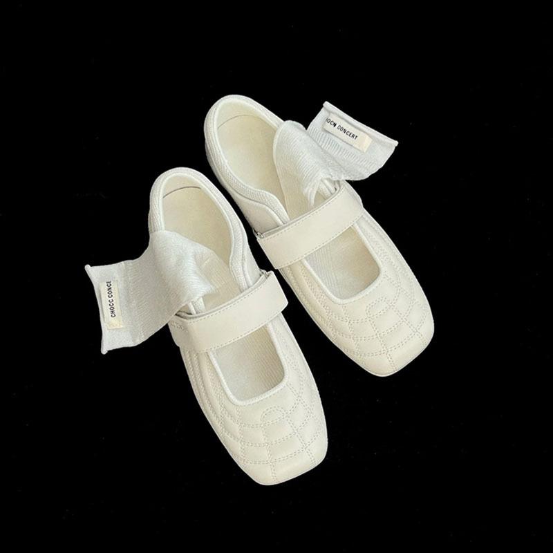 Cowhide Version~ 5cm Inner Height Increase Shoes Square Head Thick Sole German Training Shoes Women's New Shallow Mouth Mary Jane Single Shoes Casu