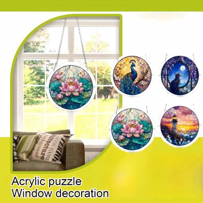 Acrylic Suncatcher Window Hanging Decorative Ornament with Peacock Design Round Shape for Home Office Indoor Outdoor Use
