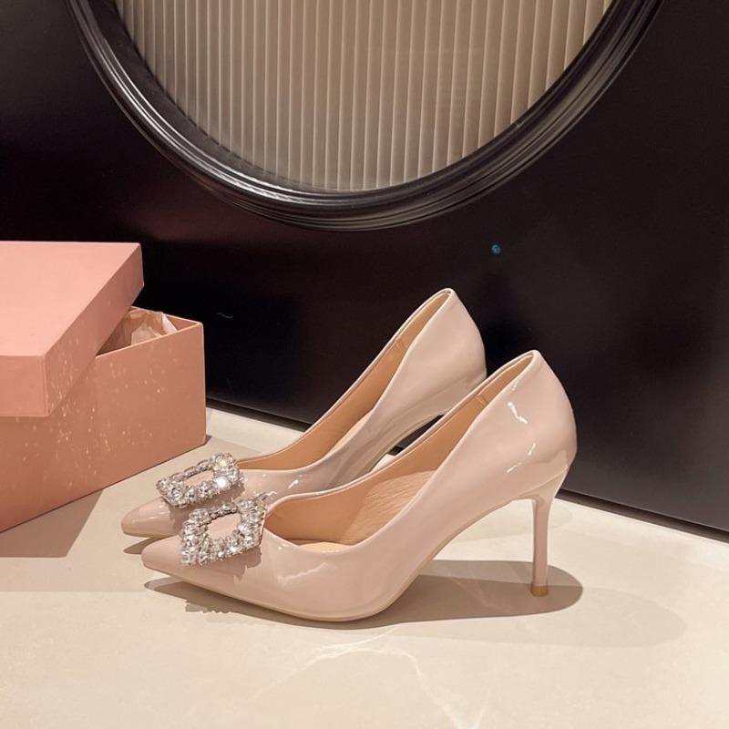 Rhinestone Square Buckle Pointed Single Shoes Summer New Temperament Lady Stiletto Women's Shoes Versatile Commuter High Heels