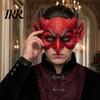 Gedetailleerd Duivel Cosplay Prop Eng Halloween Demon Schuim Masker voor Volwassenen, Rood Half Donkere Sfeer Kostuum Gezicht Maskerade Accessoires