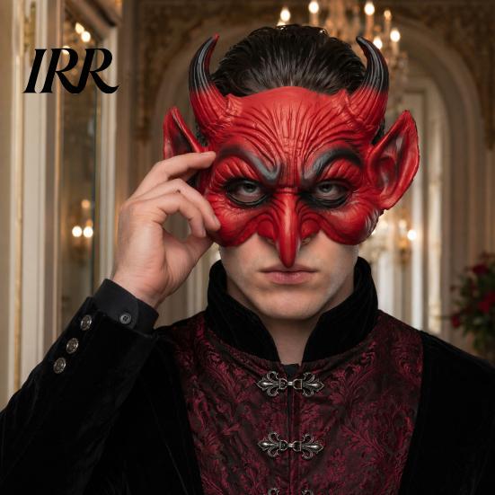 Gedetailleerd Duivel Cosplay Prop Eng Halloween Demon Schuim Masker voor Volwassenen, Rood Half Donkere Sfeer Kostuum Gezicht Maskerade Accessoires