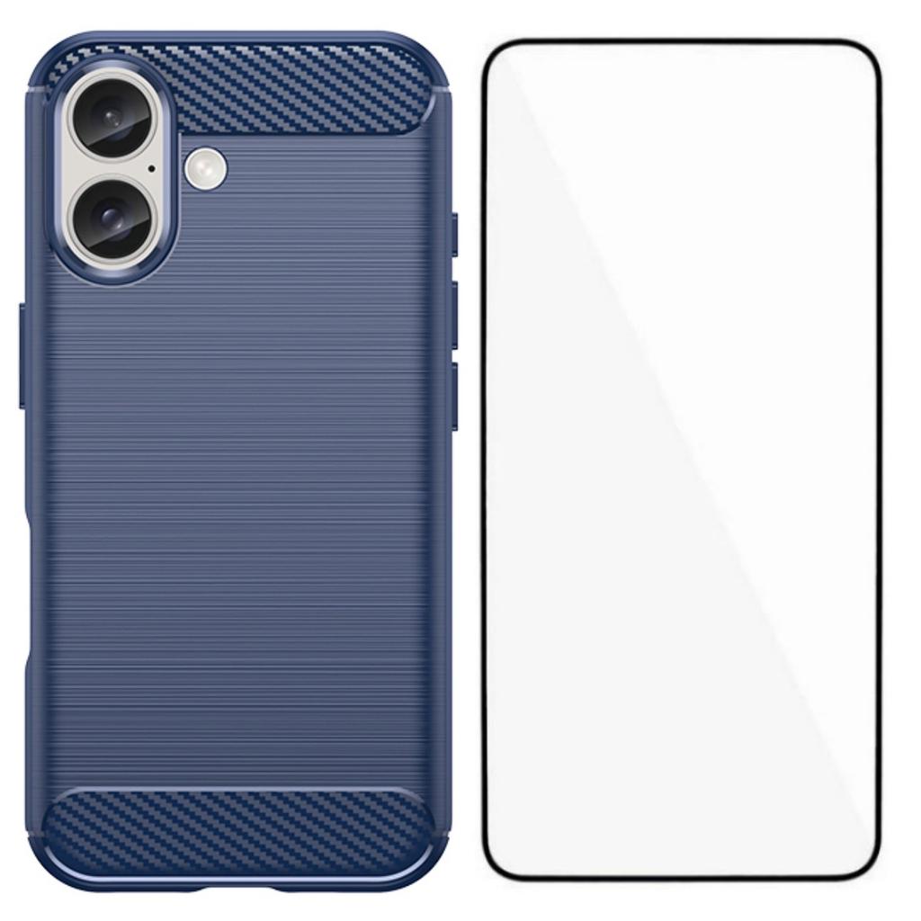 For iPhone 16 Case with Screen Film WANLONFENG LS Series Big Lens Hole Brushed Texture TPU Phone Cover
