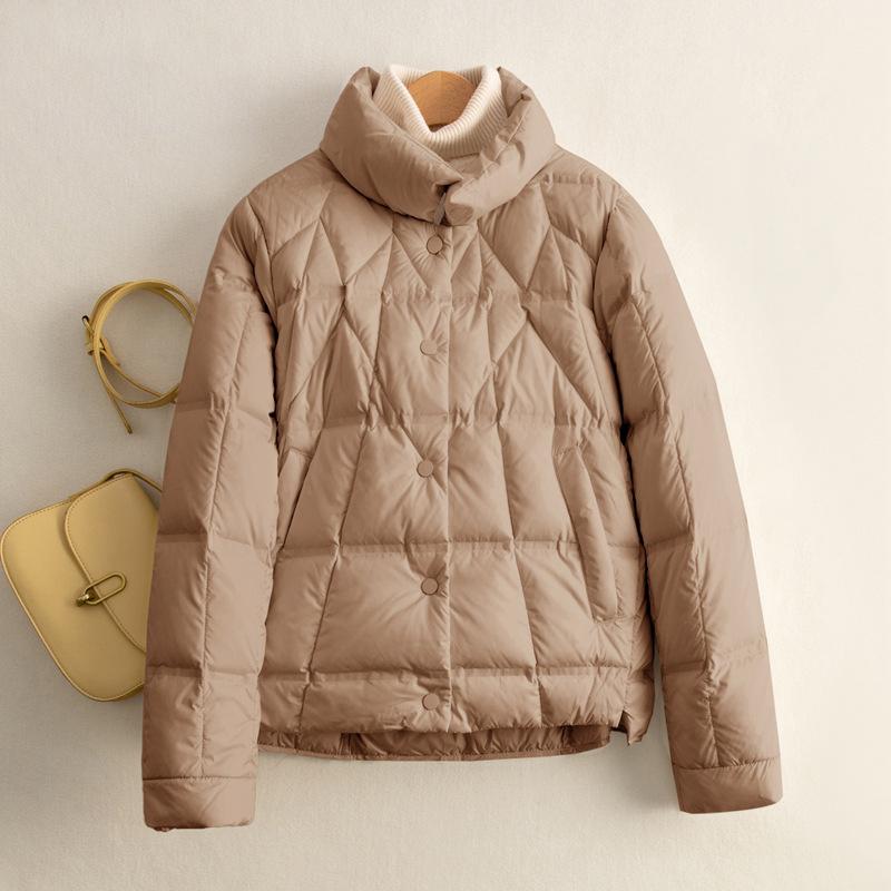 

Осінньо-зимова легка пухова куртка жіноча з довгим рукавом, однобортне пальто на пуху, короткі парки XS хакі