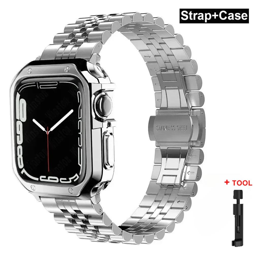 

Ремешок и корпус из нержавеющей стали для Apple Watch Ultra 2 49 мм 42 мм 46 мм 44 мм 41 45 мм Металлический ремешок для iWatch Series10 9 8 7 6 SE 5 4 3 2 For Ultra 2 1 49mm серебряный