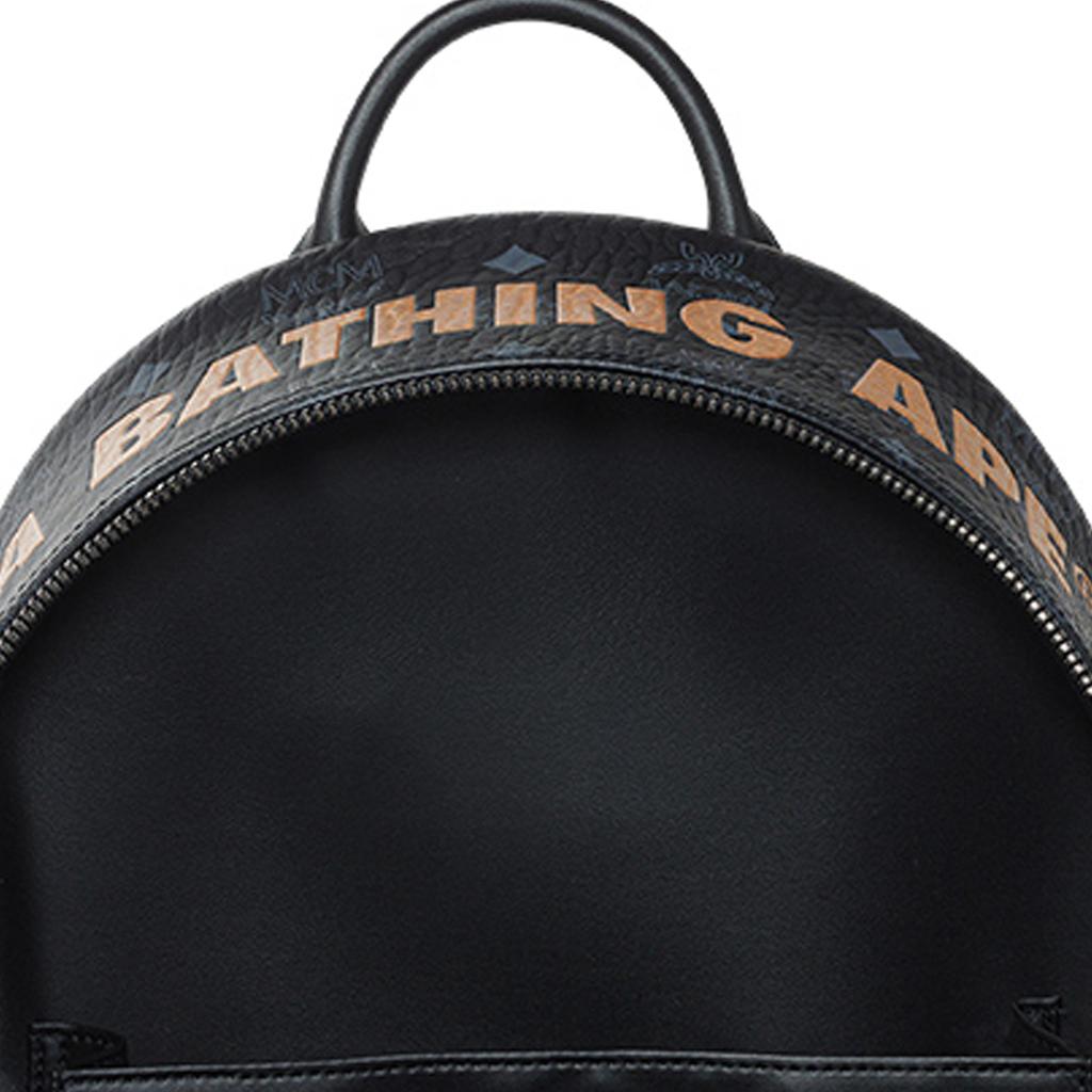 MCM Visetos Leather Backpack with Dragon Motif & Gold Detail for Daily & Travel Use
