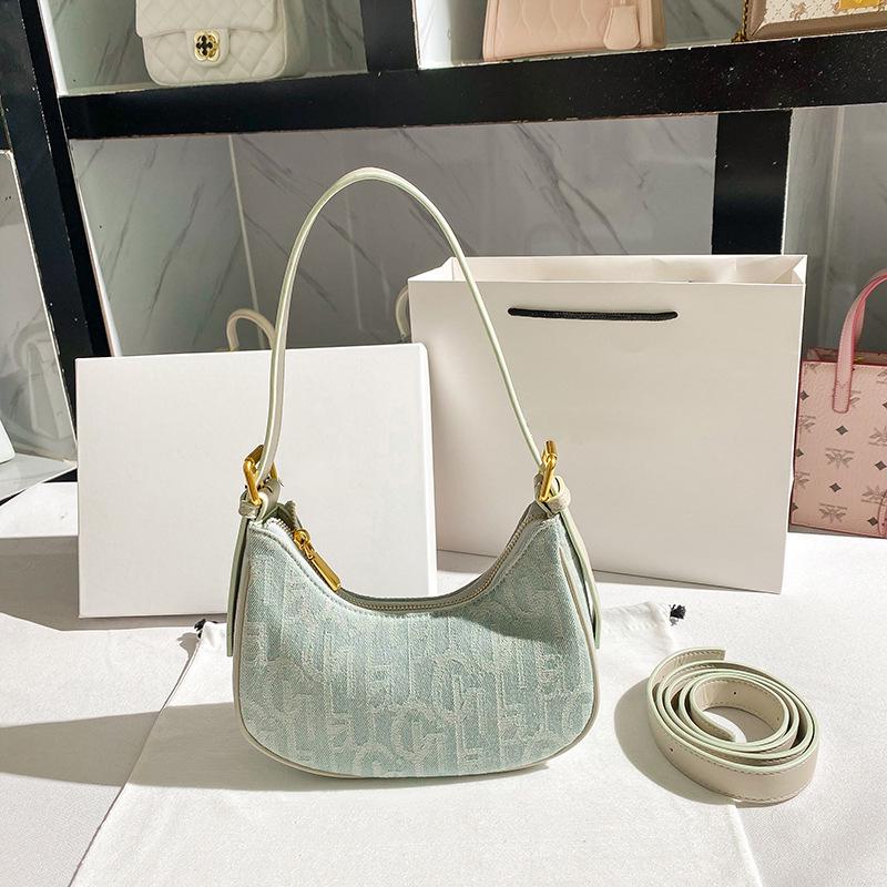 Korean Style PU Denim Women's Underarm Baguette Shoulder Bag - 2021 New Niche Dumpling Design