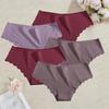 5PCS Seamless Silk Briefs Sexy Panties For Lady Mid Waist Comfortable Girl Silk Panty Female Underpants Woman Lingerie