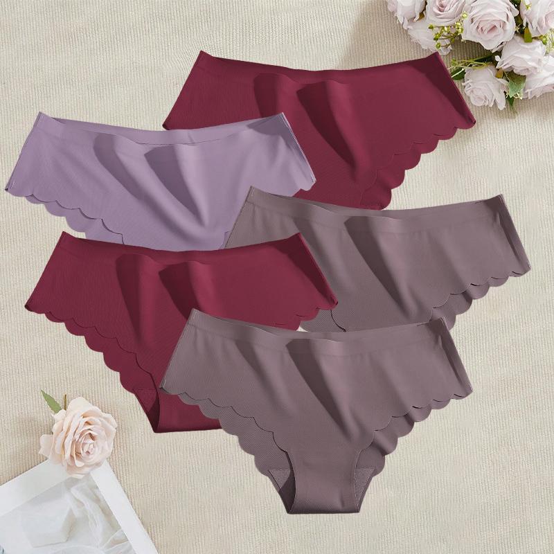 5PCS Seamless Silk Briefs Sexy Panties For Lady Mid Waist Comfortable Girl Silk Panty Female Underpants Woman Lingerie
