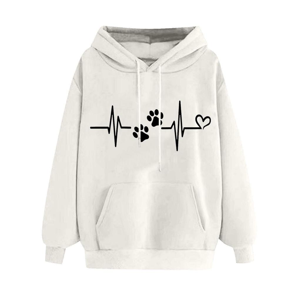 2025 new European and American fashion printed velvet versatile long-sleeved loose hooded sweater women's top trendy clothing