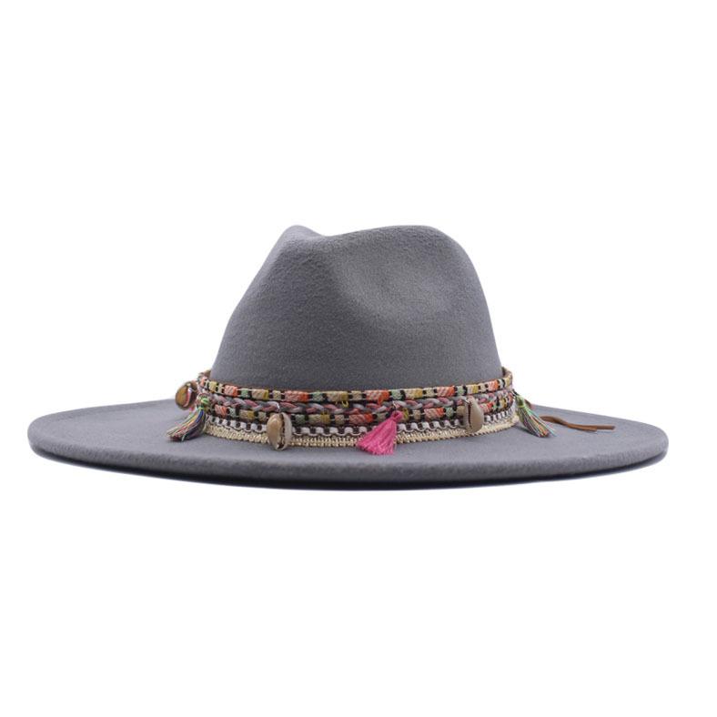 Autumn and Winter Retro Woolen Top Hat Women's New Ethnic Style Jazz Hat European and American Bell-shaped Hip-hop Cm Big Brim Felt Hat