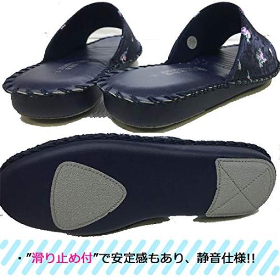 Pansy Floral Cute Room Synthetic Open Pantofore M Ivory Women's Slippers, Shoes, Lightweight, Hand-Knitted, Leather, Navy, Red, White, Front, (Size